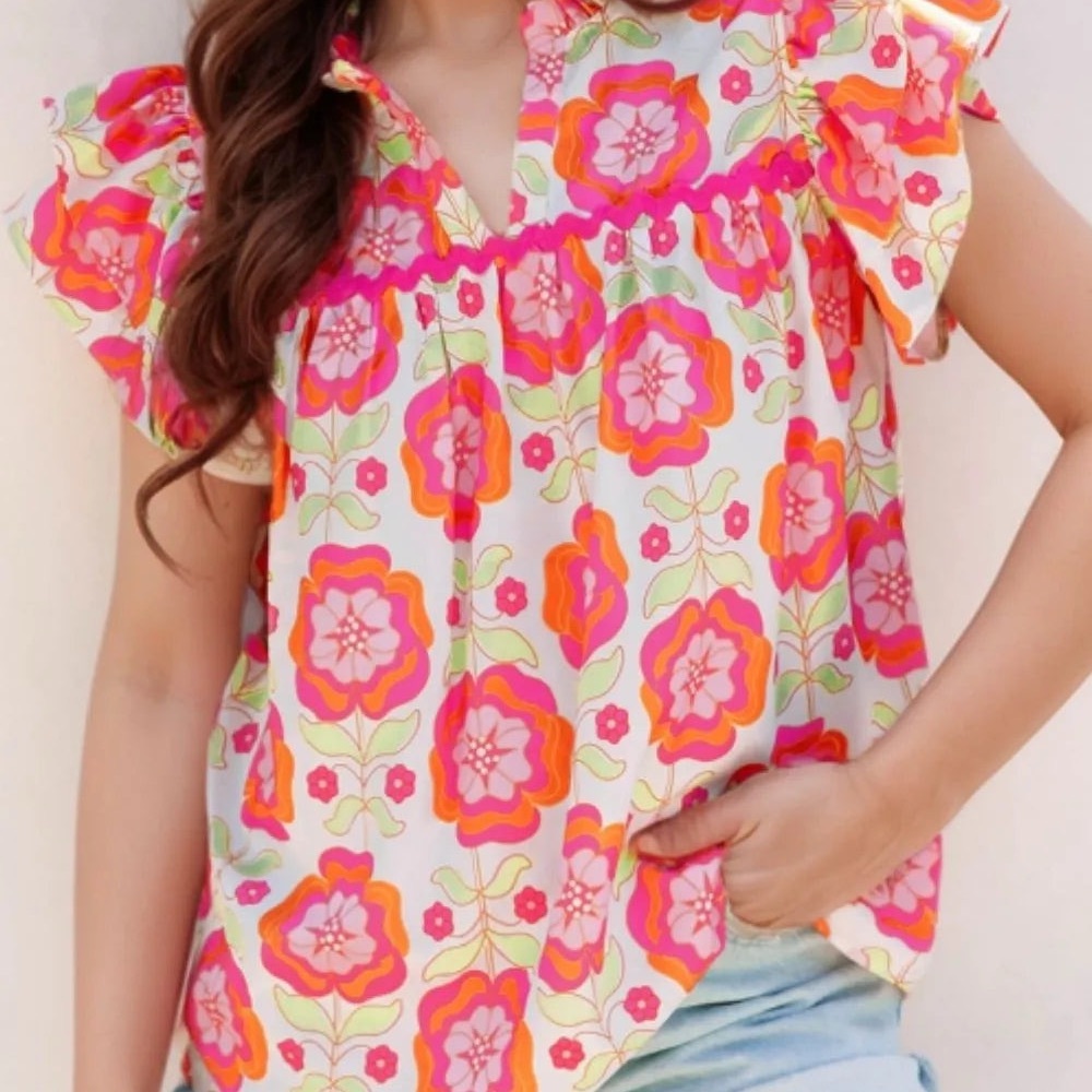 Floral Ruffle Sleeve Top